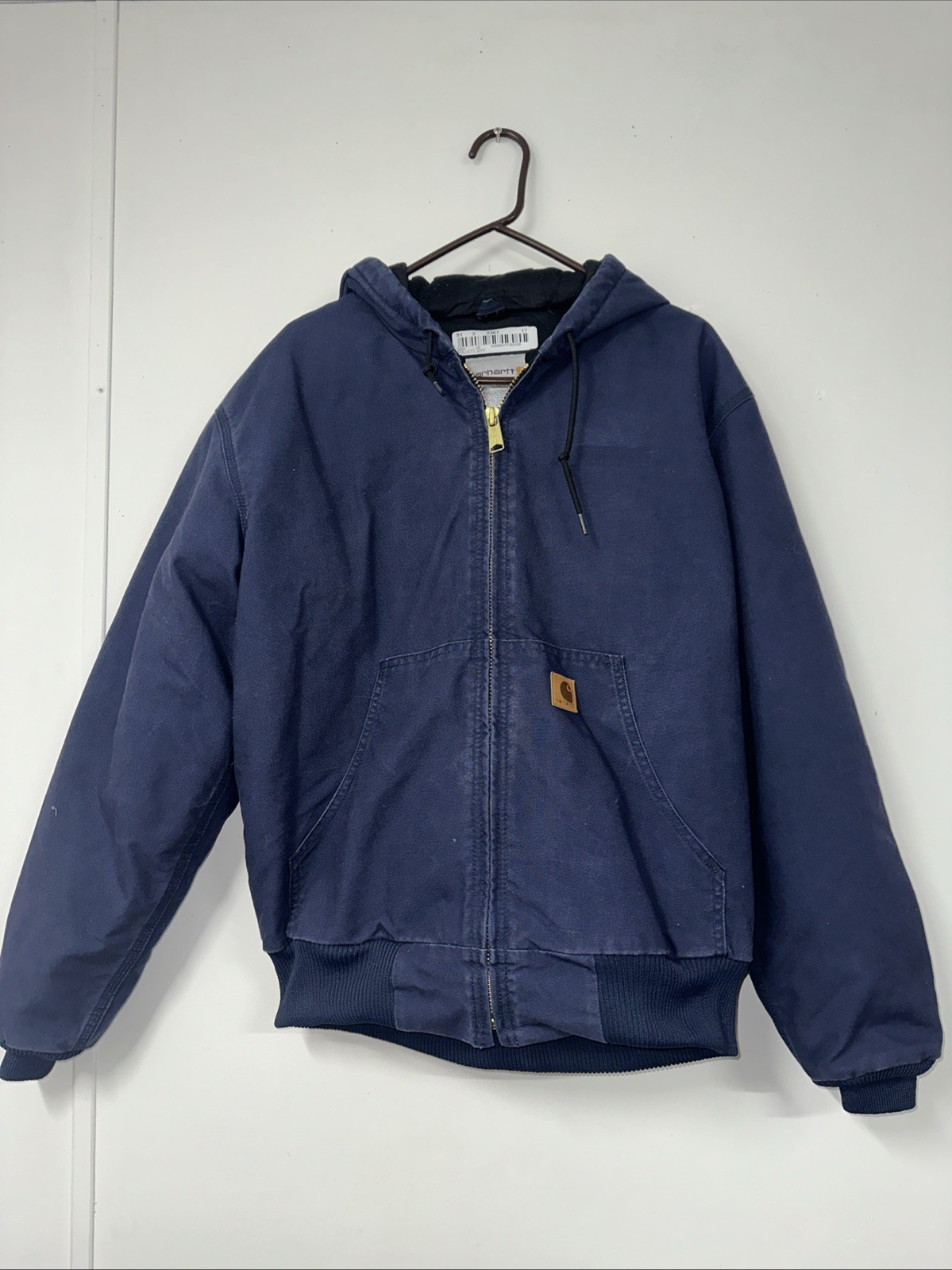 Carhartt Insulated Duck Quilt Lined Hooded Canvas Jacket in Navy Blue Size Large 376-20