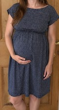 H&M Mama Maternity Navy/White Polka Dot Knee Fit & Flare Dress - M