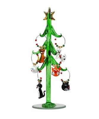 Gift Essentials Glass Ornament Cat Wine Charm Tree 8 in Tabletop Christmas