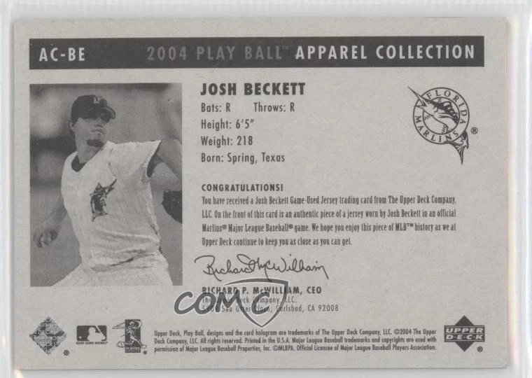 2004 Upper Deck Play Ball Apparel Collection Josh Beckett #AC-BE - Image 2 of 2