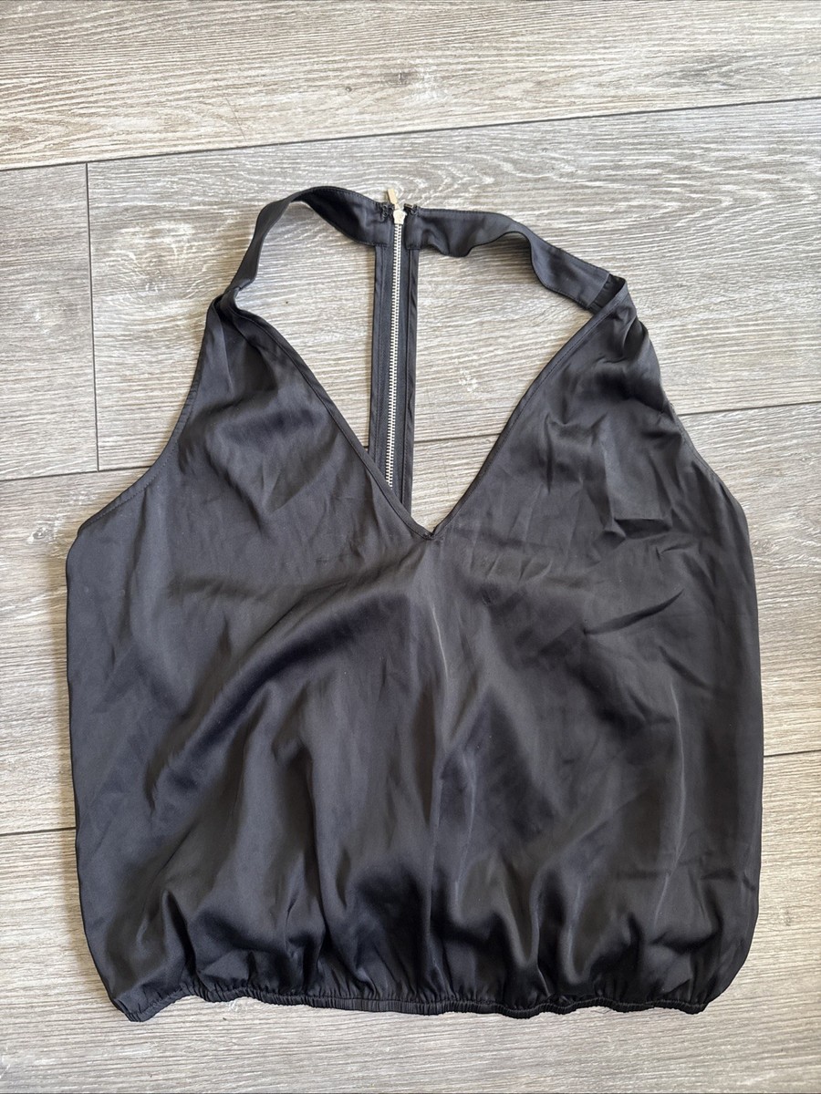 VTG Bebe Size Medium Black Silk Tank Zipper Top T-Strap | eBay