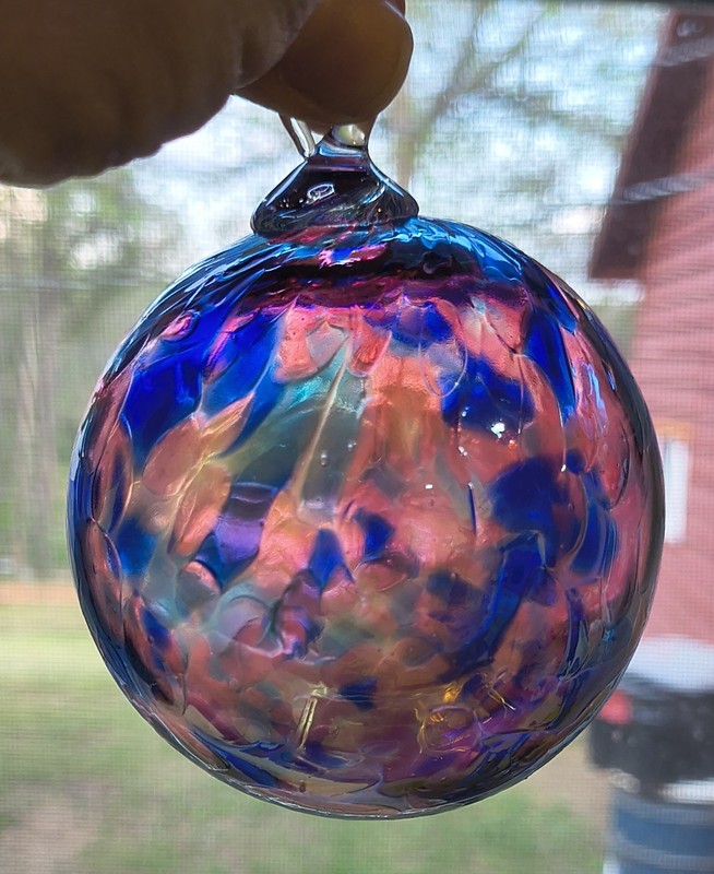 Glass Eye Studio Classic Ball Ornament Rainbow Color Twist  With Box, Tag Attac
