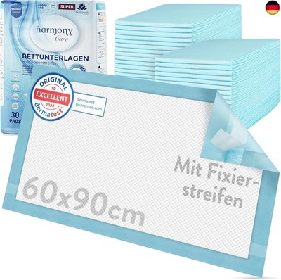 Harmony Care  30 x Inkontinenz Bettunterlage mit Fixierstreifen, 6-lagig - 60 x 