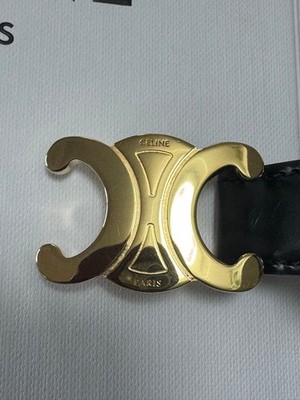 Good CELINE Black Leather Gold Buckle belt | eBay