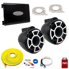 Wet Sounds REV8B-FC Black 8" Towers Arc Audio KS-300.2 Amplifier with Wiring Kit