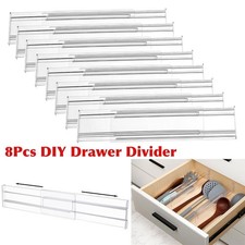 8Pcs DIY Drawer Divider Household Storage Organiser Adjustable Draw Separators