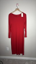 A New Day Women Red Long Sleeve Knit Midi Dress Size Large Body Forming