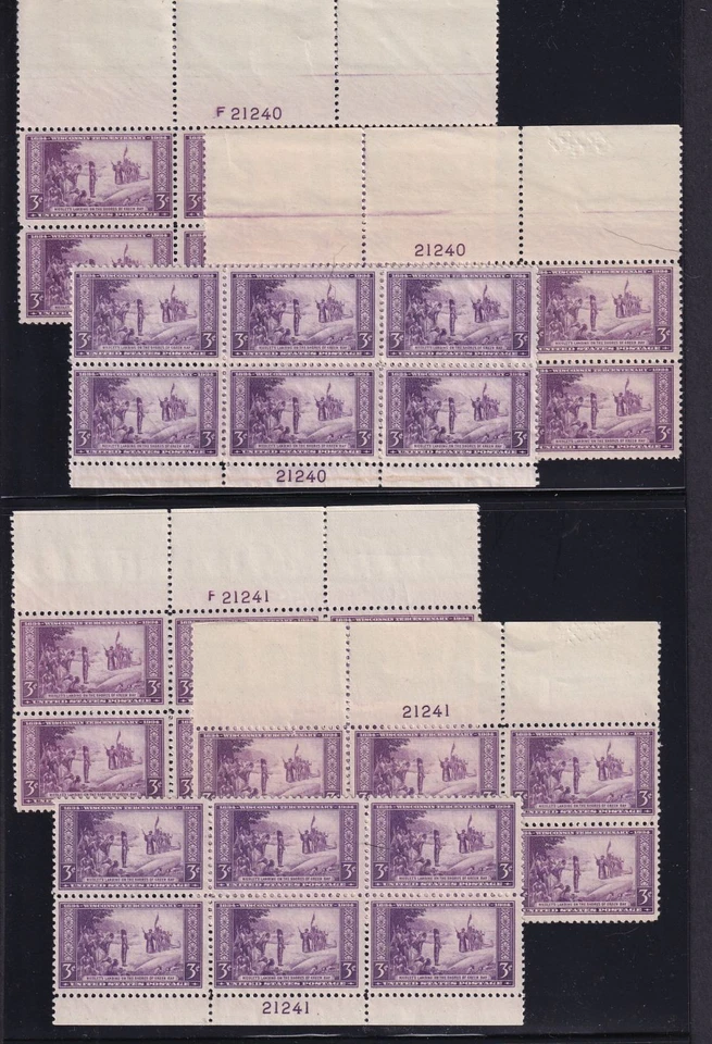 1934 Wisconsin Tercentenary 3c Sc 739 MNH complete matched plate blocks of 6 (E2 - Image 3 of 4