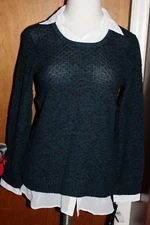AB STUDIO WOMEN'S 2 IN 1 KNIT TOP  SIZE-XL PAT BLACK LONG SLEEVES NWT MSRP$50.00