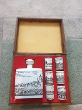Bavarian Porcelain Decanter Shot Glasses Altenkunstadt German Cities Wooden Case