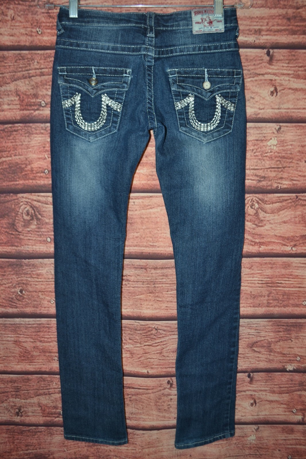 True Religion Women's Straight Joey Super T Thick Stitch "U" Blue Jeans Sz 26x30 thumbnail 6