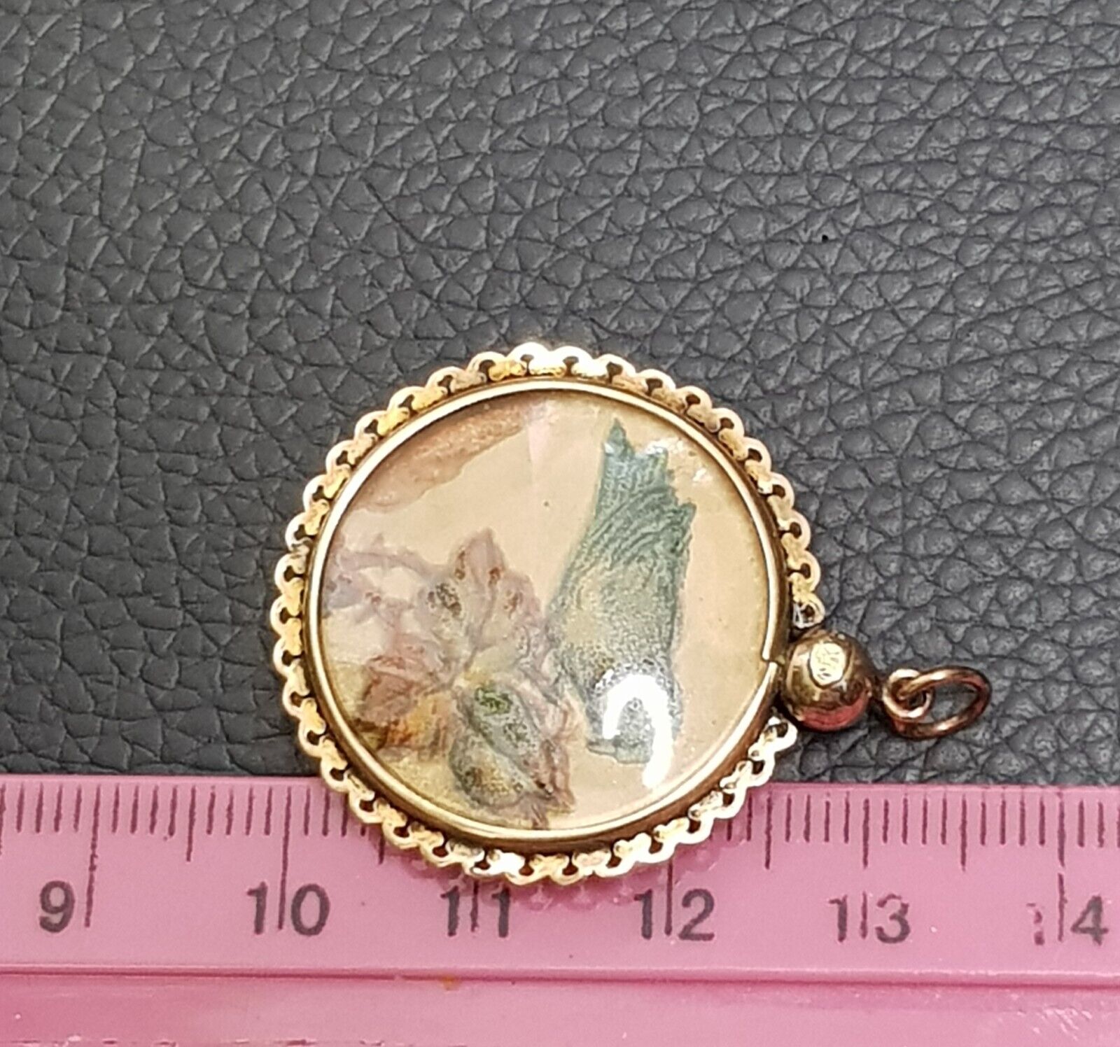 Antique 9Ct 375 Gold Pendant With Hand Painted Bi… - image 9
