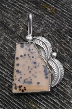 Vintage Southwest Style Studio Made Sterling Silver & Moss Agate Pendant