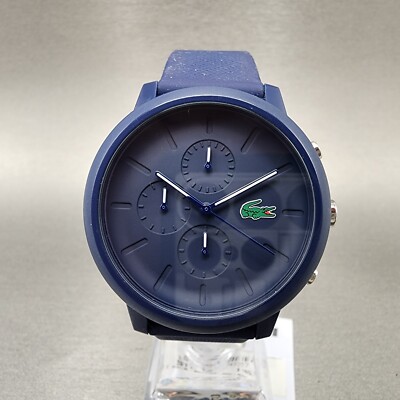Lacoste 12.12 Chronograph Watch Men 43mm Blue Dial Blue Case Round Rubber Strap