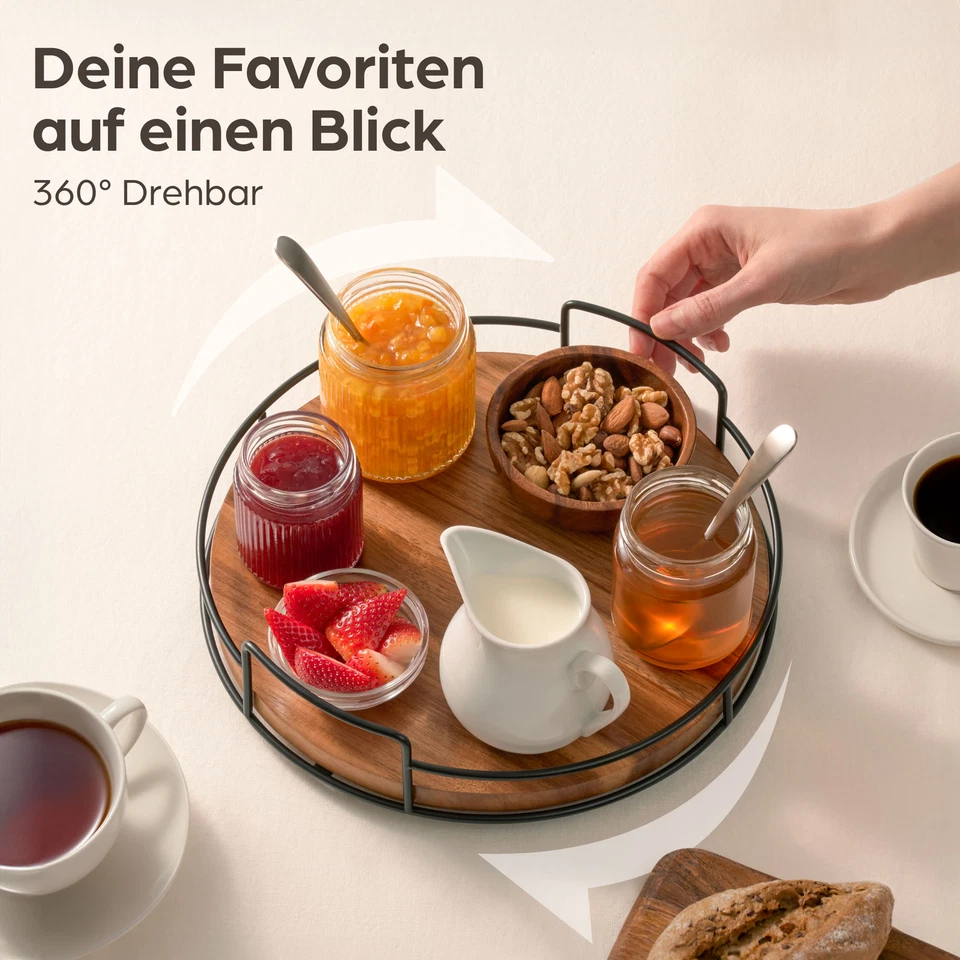 Lazy Susan Holz Organizer Ø 28 cm Drehteller Platte Küche  Servier Dreh Brett - Bild 3 von 4