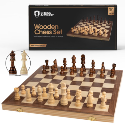 Chess Armory Chess Set 15'' x 15'' Wooden Chess Game Travel Chess Set