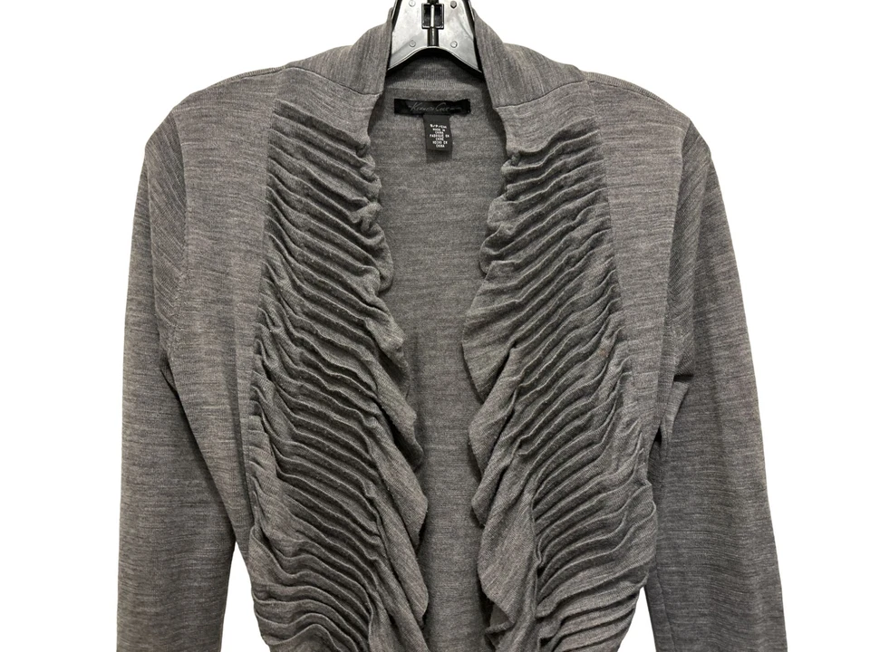 Женский шерстяной серый кардиган с оборками спереди Kenneth Cole куртка ремень размер маленький - Изображение 2 из 4