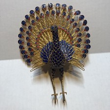 Vtg Cloissone Handcrafted Red Blue Gold feathers Peacock filigree Figurine DME