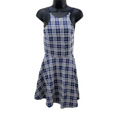 Sage Women's Dress Size Medium Blue White Plaid Sleeveless Flare Made In USA