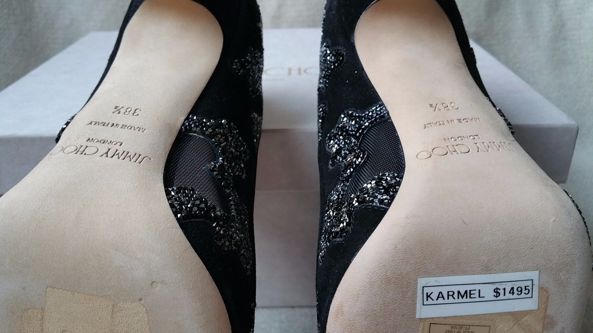 NEW AUTH Jimmy Choo 38.5 8 Karmel Pump Suede Black Crystal