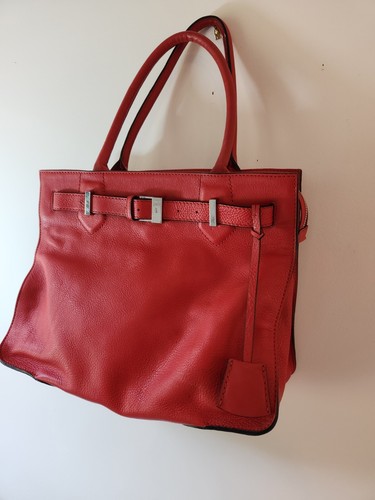 Karen Millen Red Leather Tote Bag Handbag Double Handle
