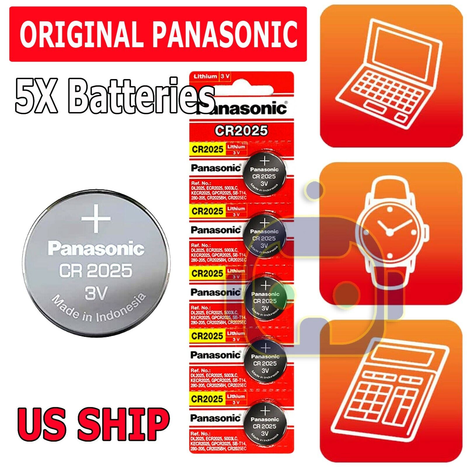 5 x Fresh PANASONIC CR 2025 CR2025 ECR2025 LITHIUM COIN CELL Battery...