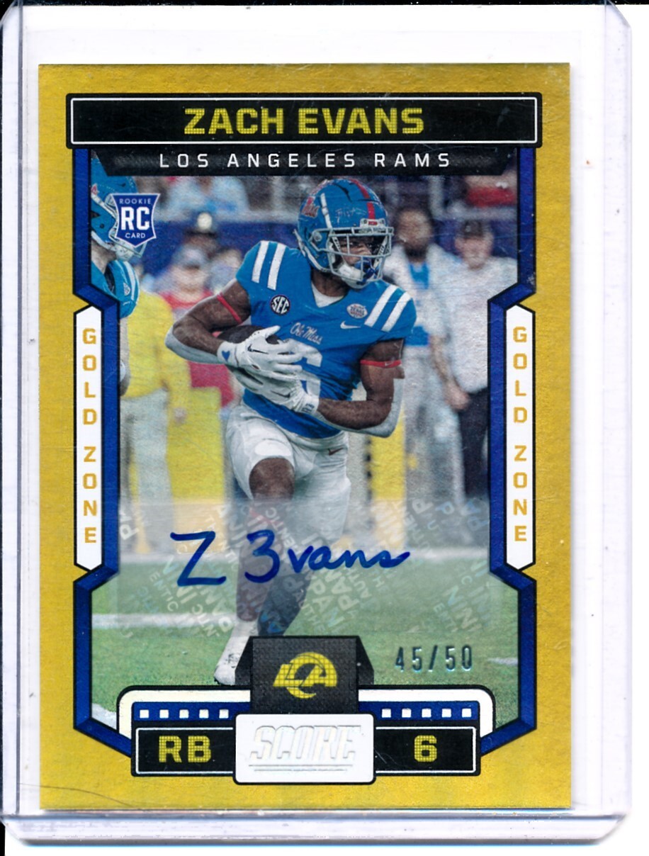2023 Score Zach Evans RC #319 Gold Zone Rookie Auto #/D 45/50 Los Angeles Rams