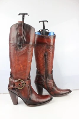 Bottes en cuir marron fauve nuancé SAN MARINA T 37 Très bon état - Photo 1/4