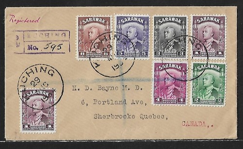 MALAYA SARAWAK TO CANADA REGISTERED COVER 1934