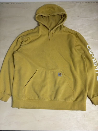 Carhartt Hoodie Mens 2XL Loose Fit Midweight Sweatshirt Workwear •Mustard Yellow