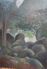 Vintage post impressionist oil painting forest landscape