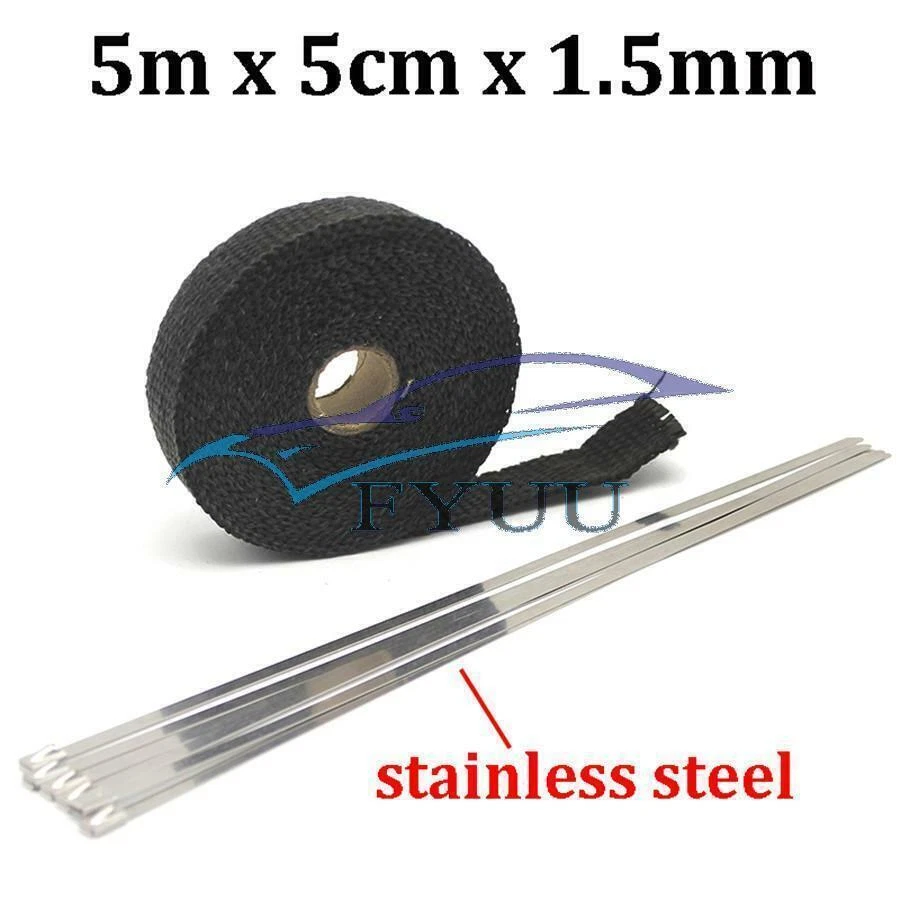 Tubo de escape de motocicleta 5m resistente ao calor rolo de pano envoltório com 4 gravatas de aço inoxidável - Imagem 2 de 4