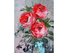 Roses Original Oil Painting Impasto Modern Painting 8'x6' Red Flowers