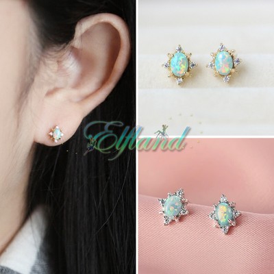 Echt 925 Sterling Silber * Ohrschmuck Ohrringe Ohrstecker * Opal Oval Zirkonia