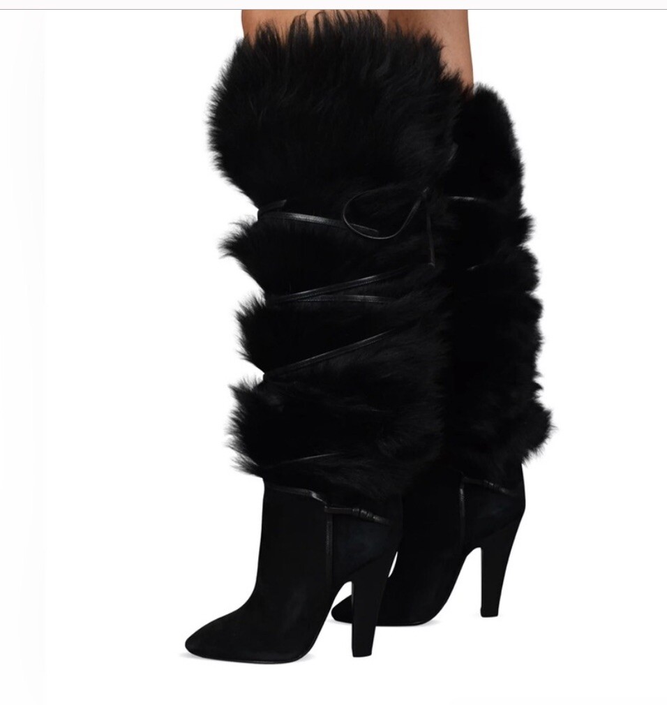 Stivali alti SAINT LAURENT jokull in vera pelliccia taglia 37 prezzo originale 2.162€