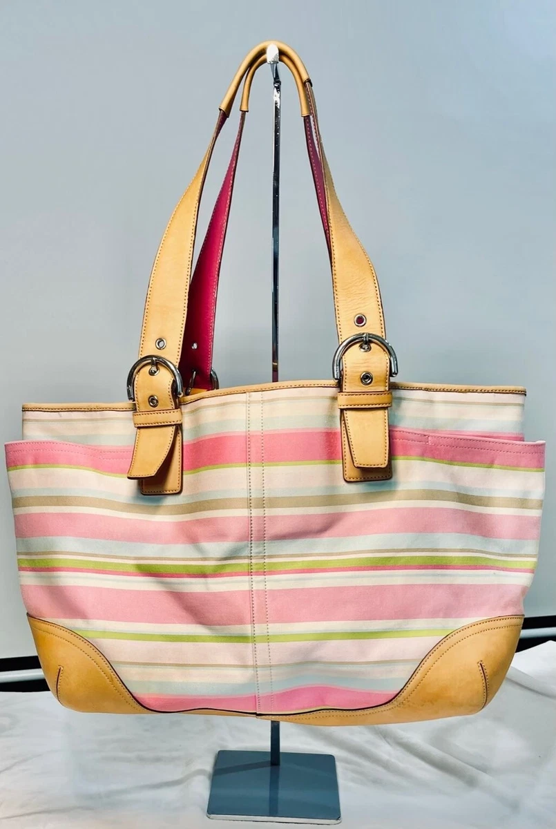 Great Used Condition Pink Striped Coach Diaper Bag 5177