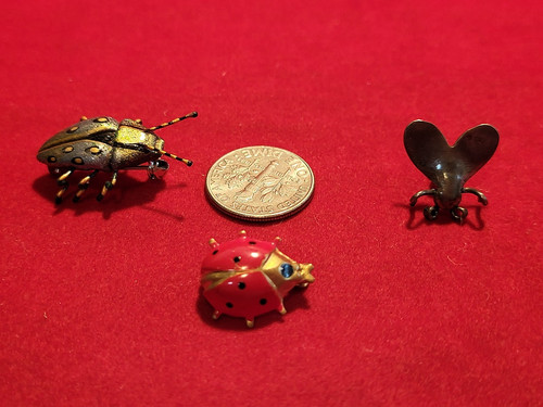 Set of Three Metal Bug Lapel or Hat Pins-Ladybug, Fly and Beetle