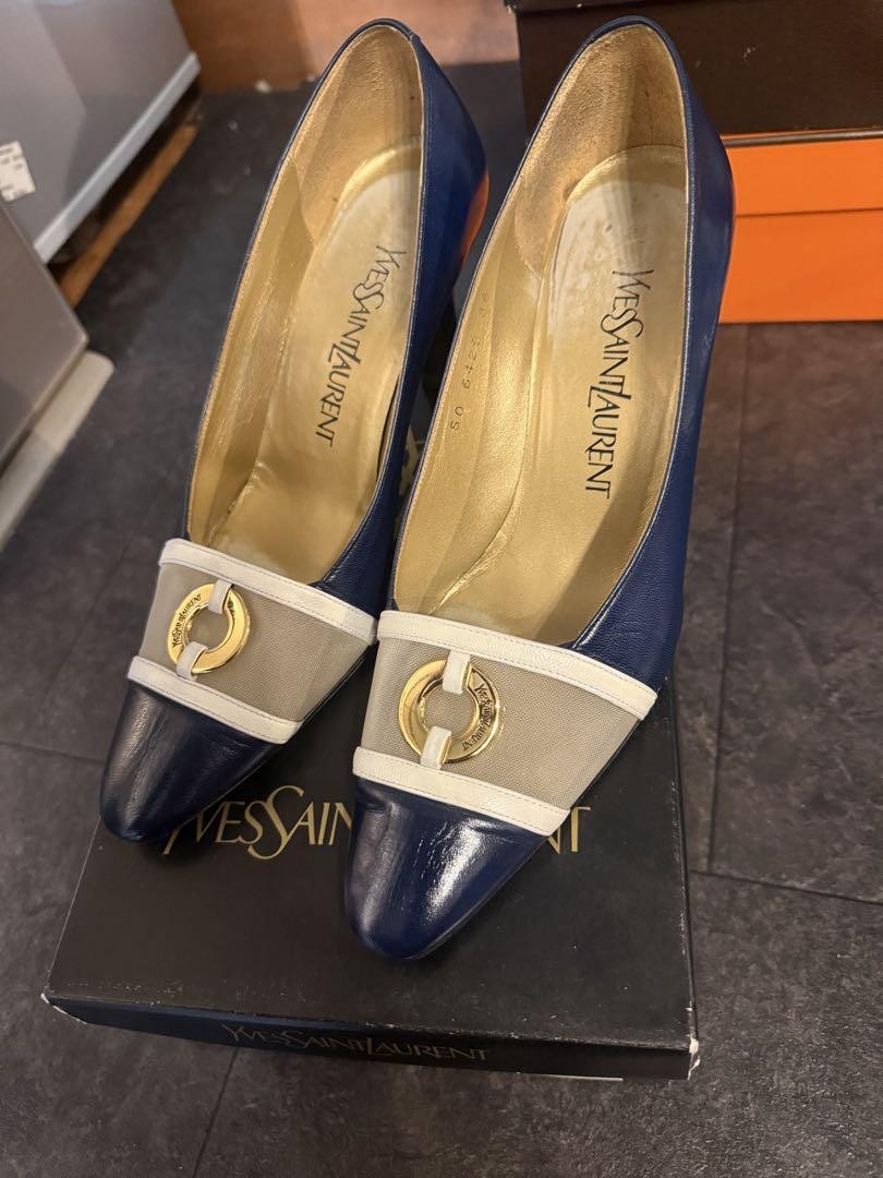 Autentiche decolte tacco alto Yves Saint Laurent colore beige navy taglia 36 donna