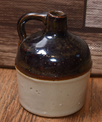 Vintage Two Tone Brown Stoneware Whiskey Mini Stoneware Jug