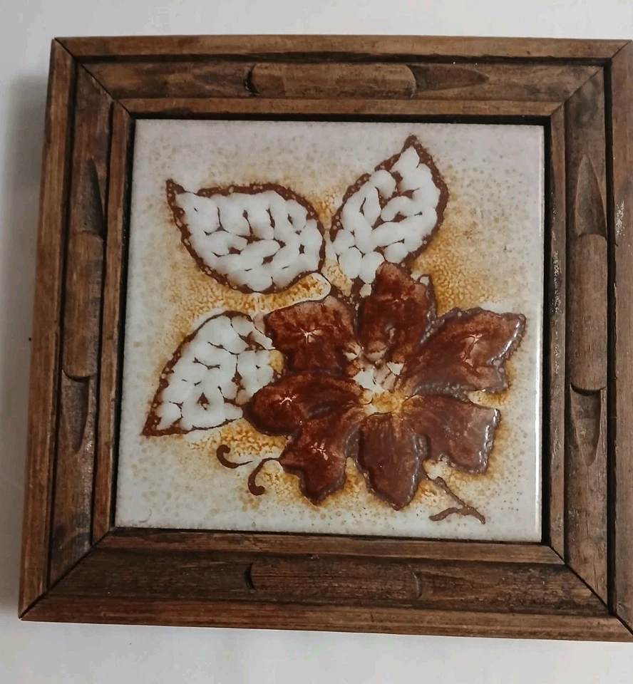 Vtg Ceramica S. Marco Italy Tile Trivet Wood Frame Floral Kitchen Wall Decor - Image 2 of 4
