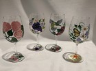 Set -4 Artistic Hand Painted Stemmed Wine Glasses Botanical Designs
