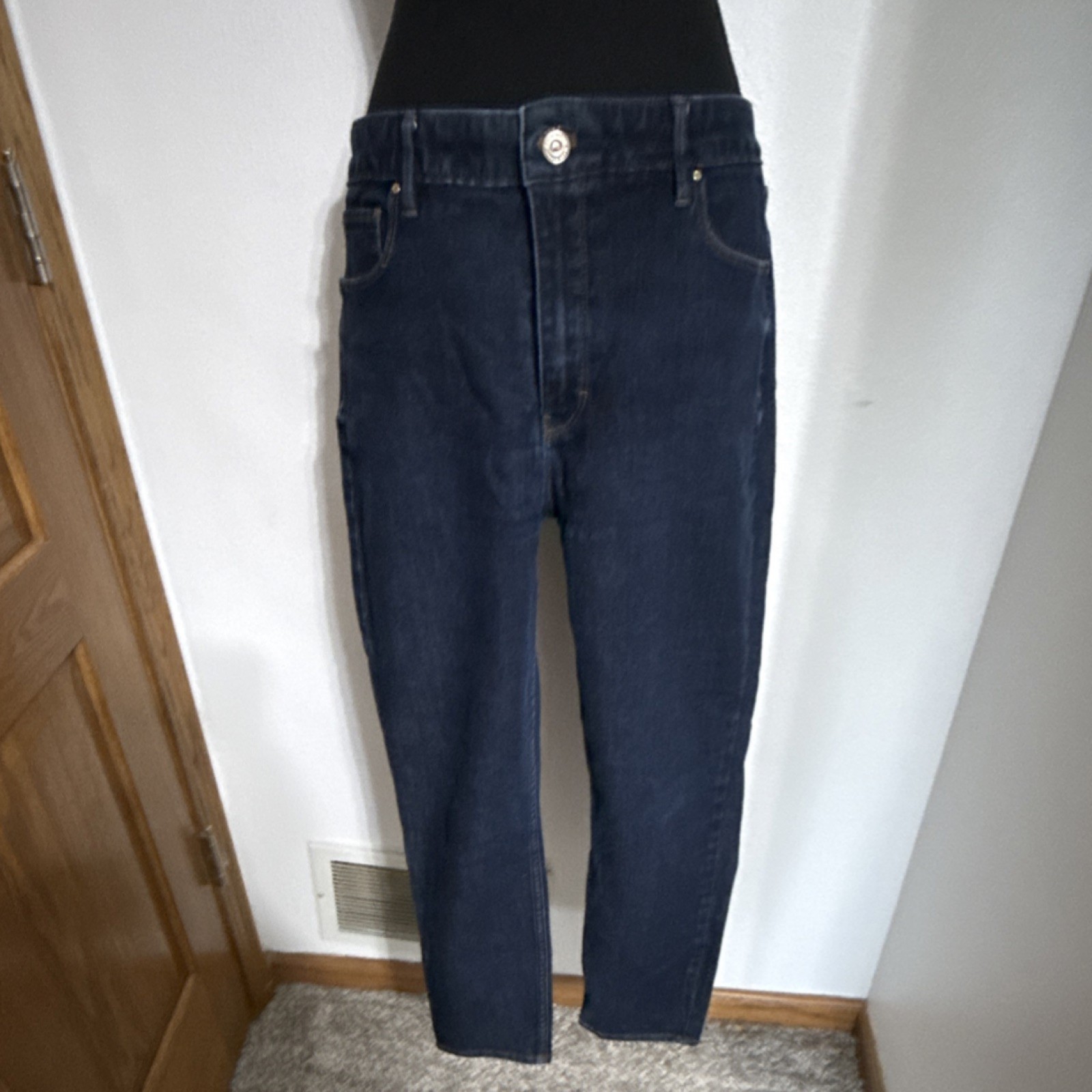 White House Black Market Skinny Dark Blue Denim Jeans Button Zip Closure Women