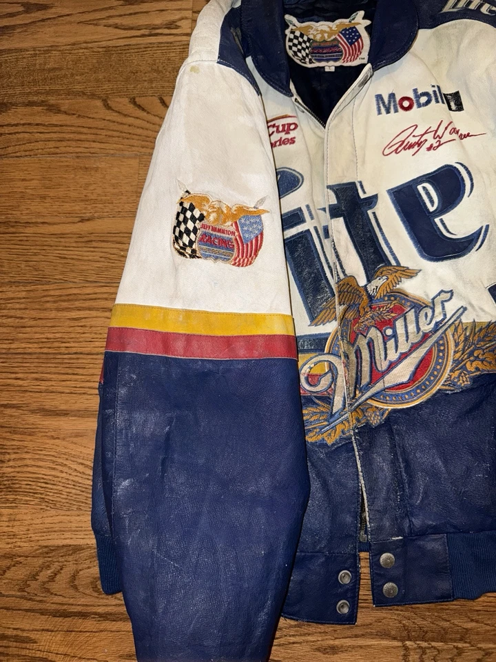Chaqueta de carreras de cuero 50 aniversario Jeff Hamilton Rusty Wallace Miller Lite Foto 3 de 4