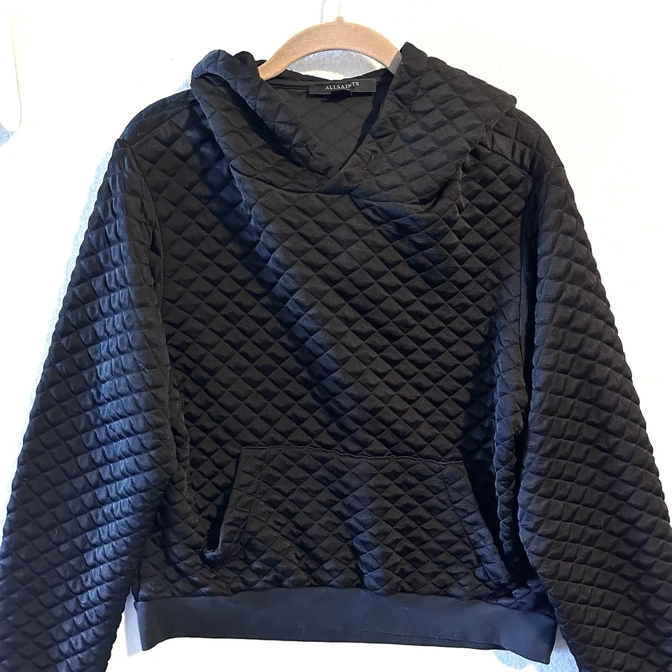 Sudadera con Capucha Acolchada All Saints Vela Talla Grande L Negra Satén Bolsillo Canguro Foto 2 de 4