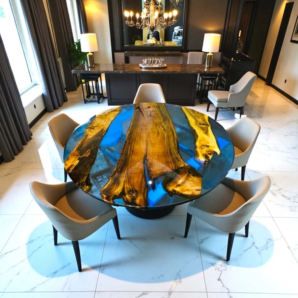 Blue River Epoxy Table Top Custom Made Handmade Coffee Table Solid Wood Table - Image 2 of 4