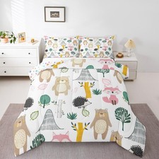 Cartoon Animal Comforter Set Twin Size Zoo Animal Bedding Set for Kids Boys G...