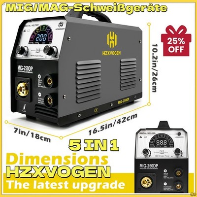  HZXVOGEN 5in1 Schweißgerät 250A MIG/Pulse-TIG/LIFT-WIG inkl. Zubehör 
