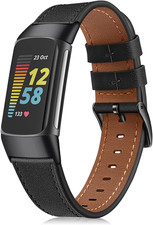 Bands Compatible with Fitbit Charge 6/5, Genuine Leather Band Replacement Access