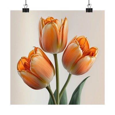 Orange Tulips Flower Art Print, Orange Flower Painting, Flower Décor 03