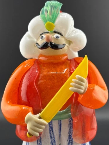 VTG ART GLASS SULTAN SWORD CZECH ZBS MURANO MAN CLOWN FIGURE FIGURINE J. BRUCHTA